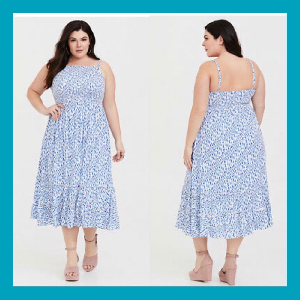 Blue and White Spaghetti Strap Midi Sundress